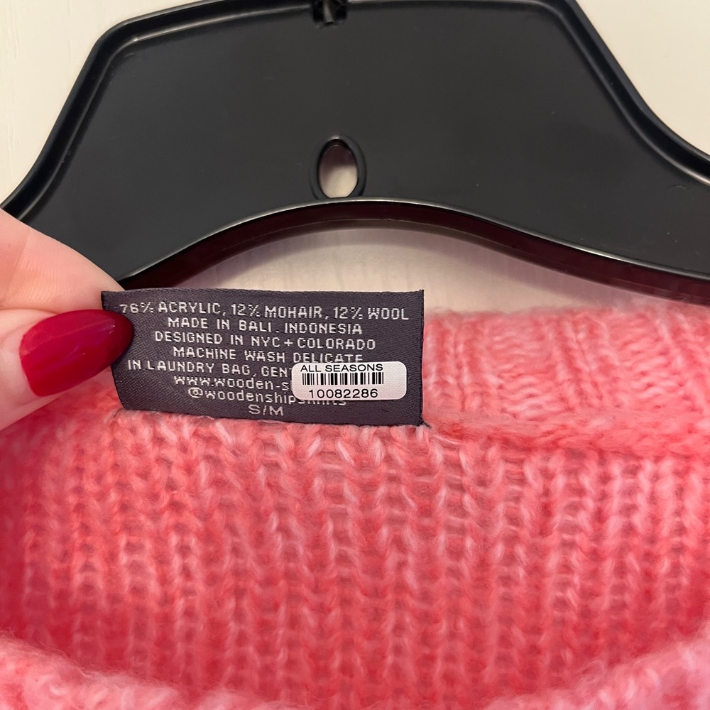 Wooden Ships Wool, Mohair Blend Pink Crew Neck Cable Knit Sweater Sz S/M - Picture 5 of 6
